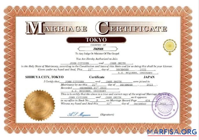 Printable Japan marriage certificate Word and PDF template